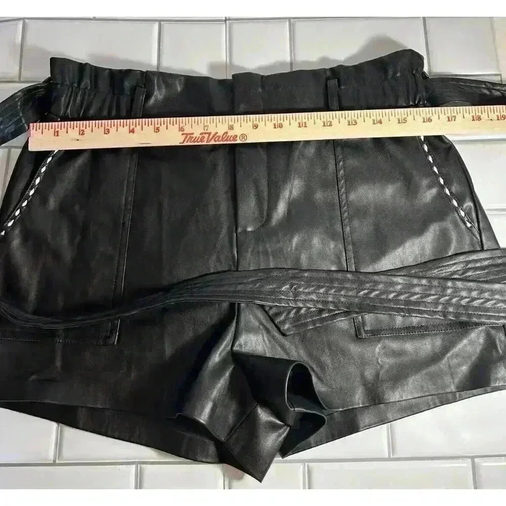Faux Leather Black Paper Bag Shorts Large L Vegan Leather - Picture 6 of 8